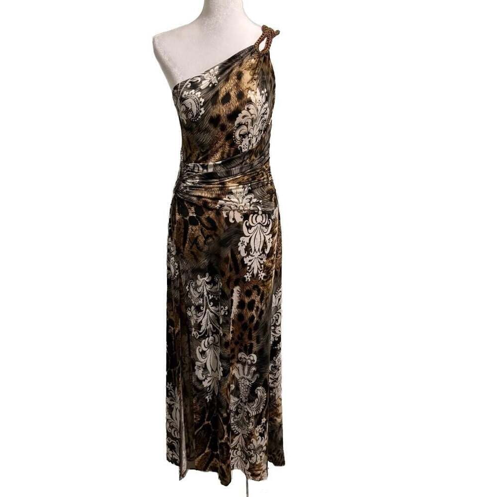 Y2K One Shoulder Animal Print Fitted Maxi Dress Open Back Statement Bold M-XL